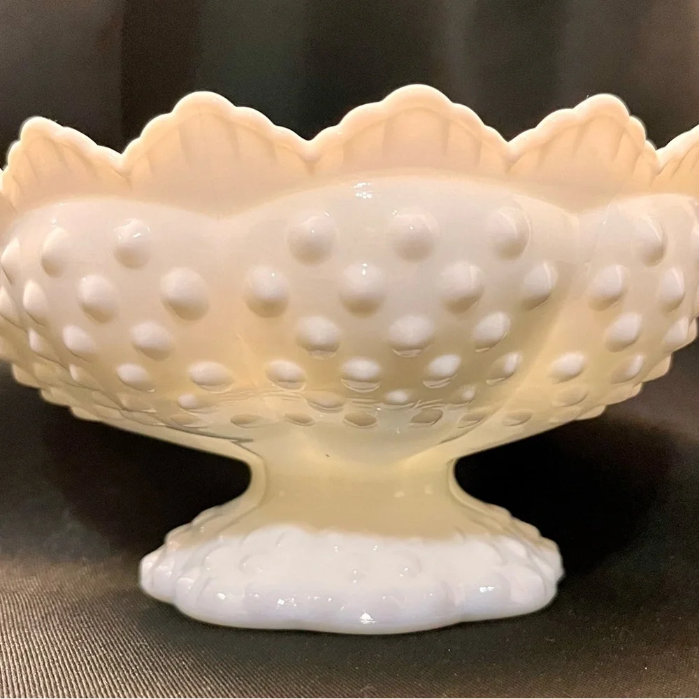 Fenton White Hobnail Milk Glass 6-Candle Holder Centerpiece Bowl Pedestal OG Tag